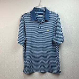 Jack Nicklaus blue striped polo golf shirt, Staydri sweat wicking material.